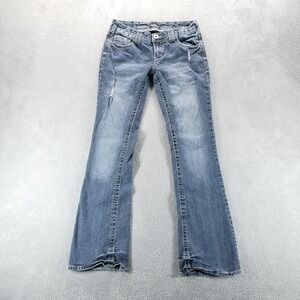 Amethyst Jeans Juniors 7 Blue Bootcut Low Rise Distressed Embroidered Y2K